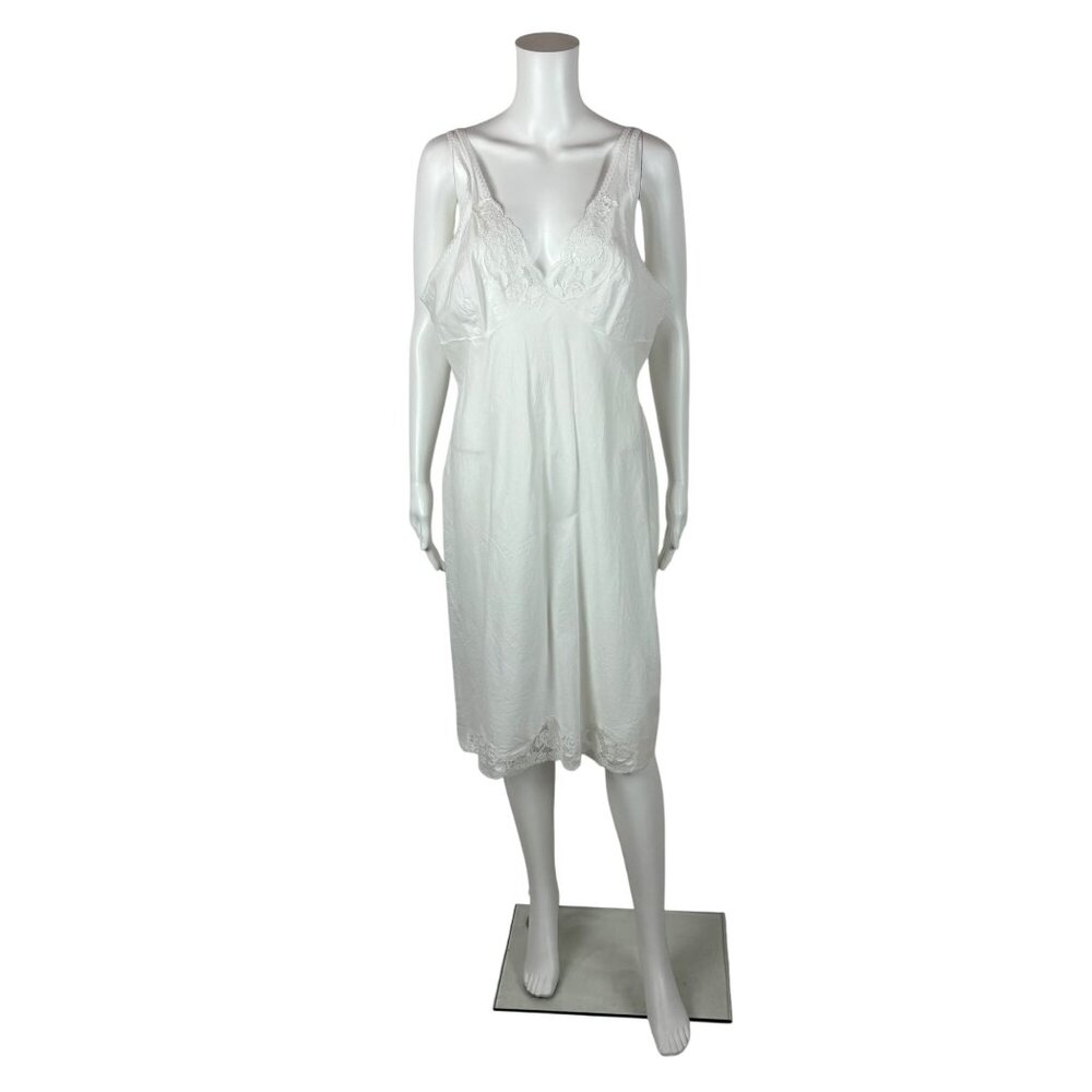 Vintage 80s Dress Slip Womens Large White Cotton Inset Lace Wondermaid Lingerie